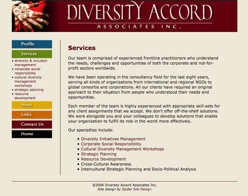 Diversity Accord Associates screenshot (services page)