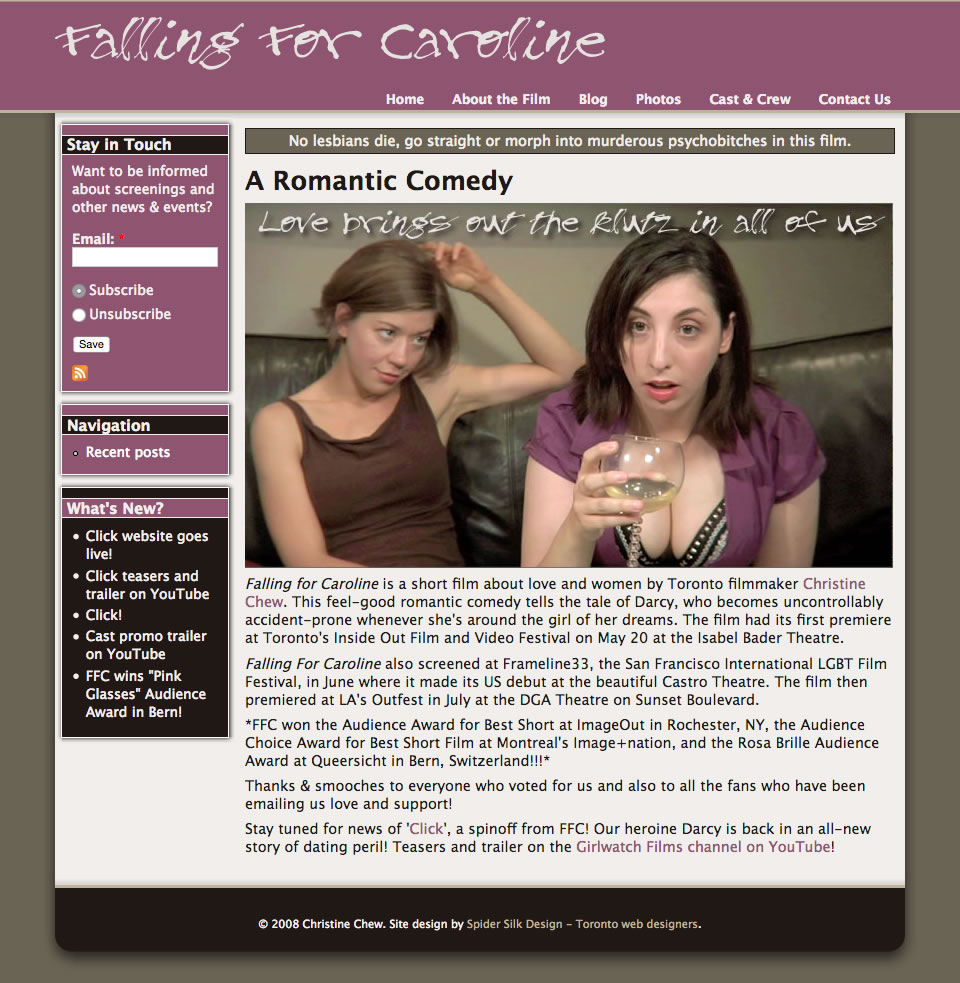 Falling For Caroline web site screenshot