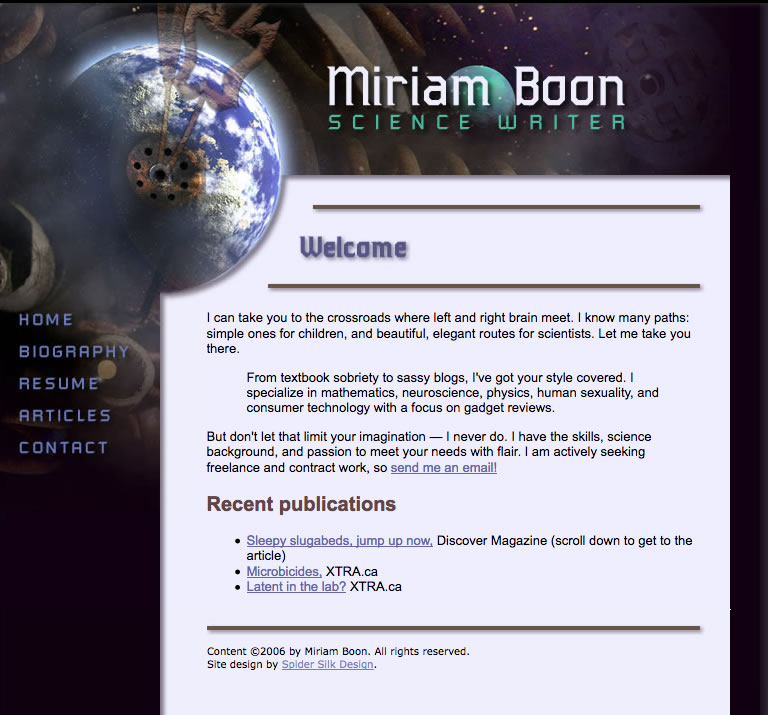 Miriam Boon web site screenshot