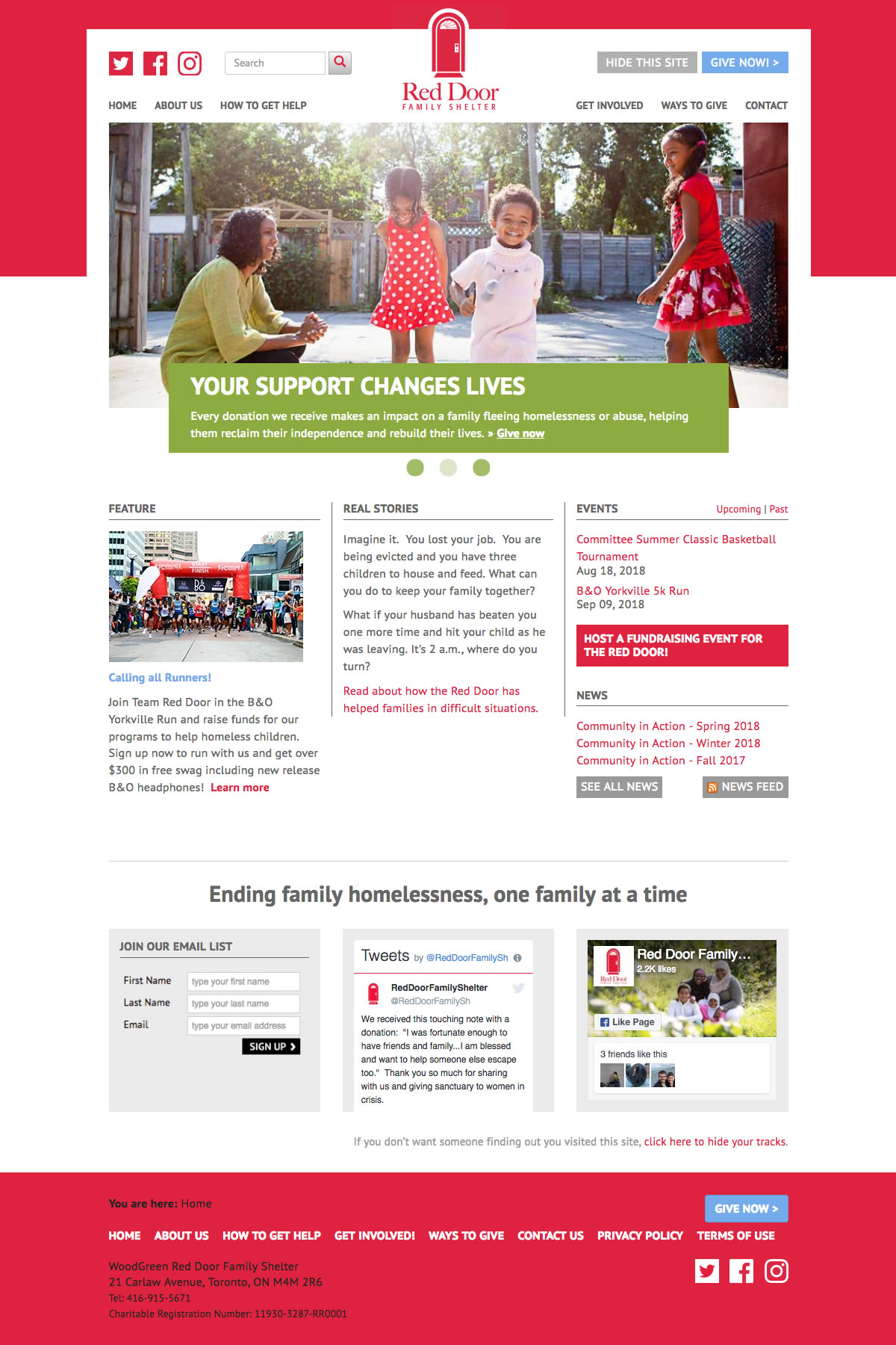 Red Door Family Shelter web site screenshot