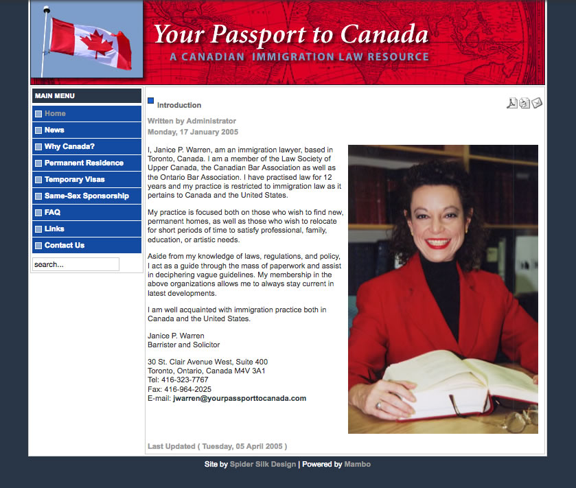 Your Passport to Canada web site screenshot